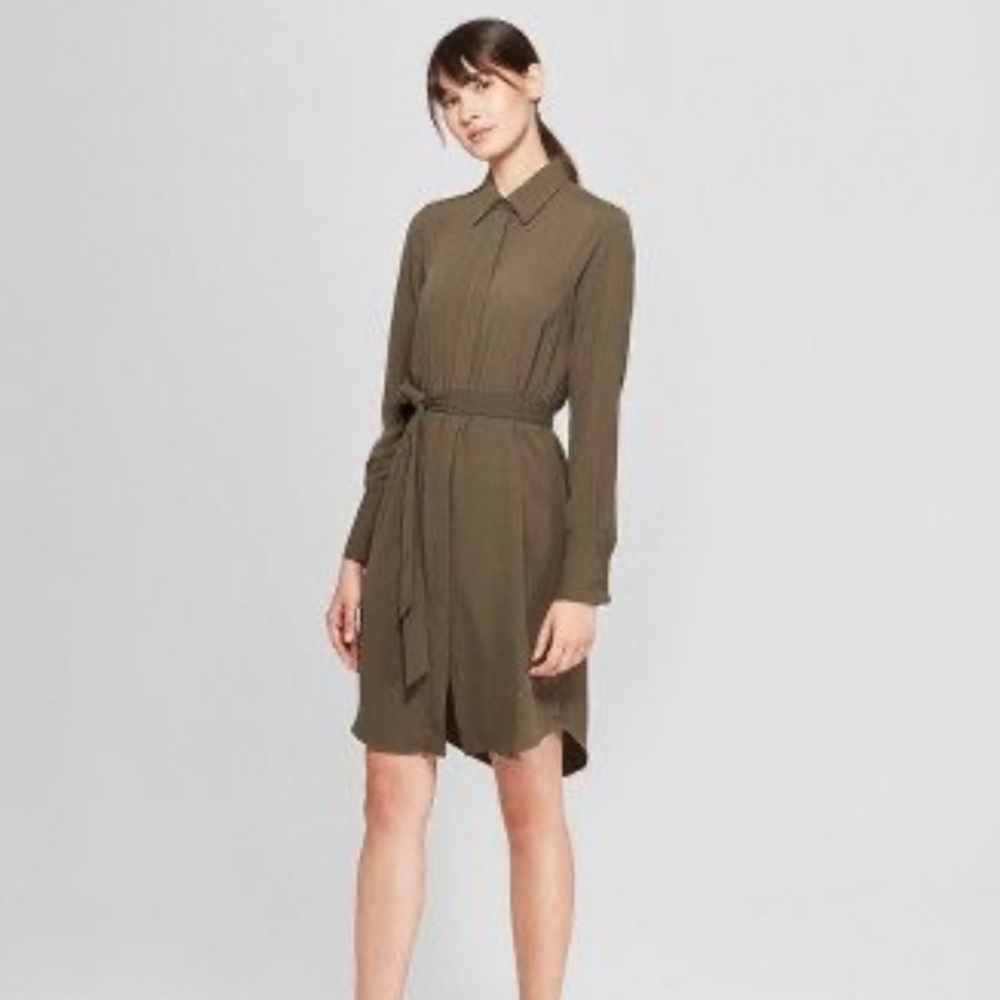 Olive green button down midi dress